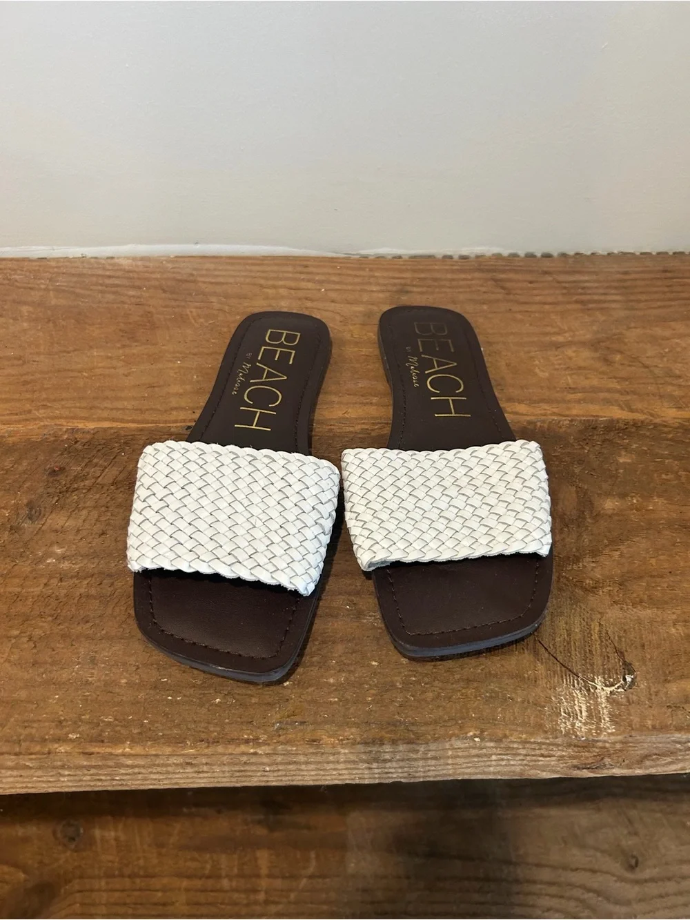 BEACH White Braided Slide Sandals for Women 7